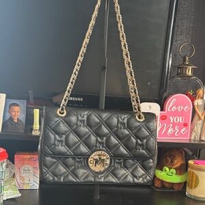Metrocity Black Quilted Shoulder Bag with Gold Chain